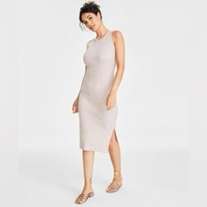 ON 34th Womenโs Ribbed Knit Midi Sweater Dress Beige Multicolor casual Size S